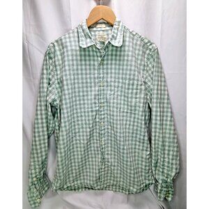 J Crew Shirt Mens Large Button Up Green Check Cotton Pocket